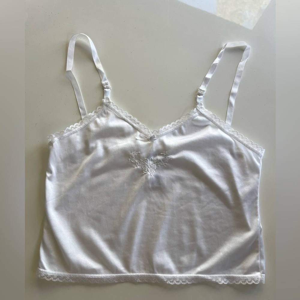 Y2K George Silky Butterfly Embroidered Crop Top - XS
